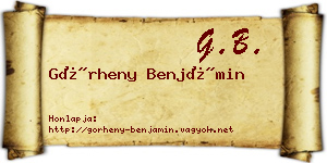 Görheny Benjámin névjegykártya